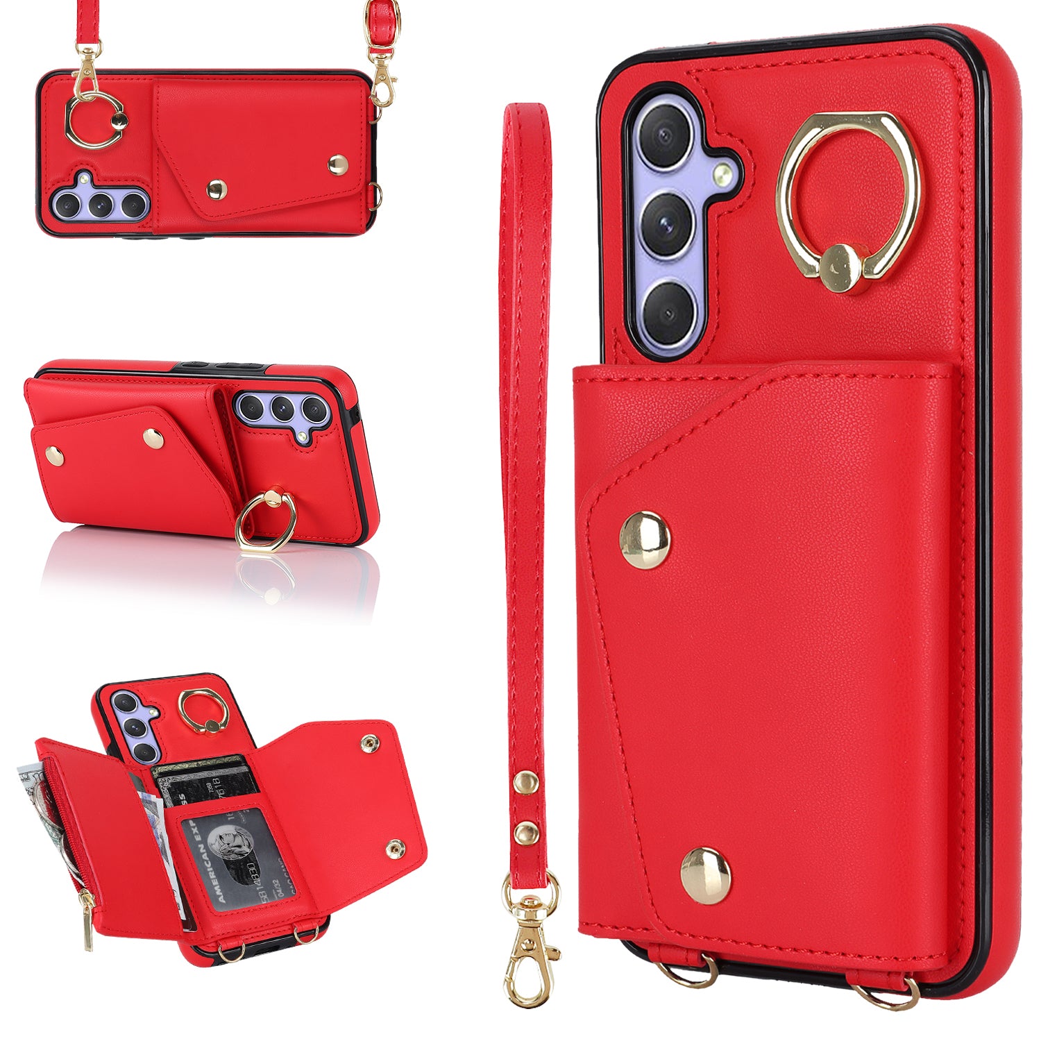 For Samsung Galaxy A54 5G Zipper Wallet Leather Coated TPU Case Rotary Ring Kickstand Phone Cover For Samsung Galaxy A54 5G Zipper Wallet Leather Coated TPU Case Rotary Ring Kickstand Phone Cover